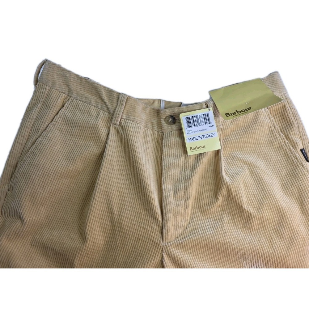 Barbour Stretch Cord Corduroy YELLOW PLEATED Pants Trousers Regular‎ 36 UNCUFFED